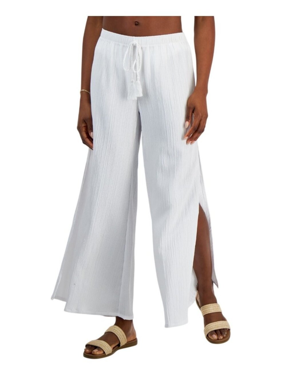 NWT J. Valdi Womens Cancun Wide-Leg Swim Cover Up Pants J23765 White S